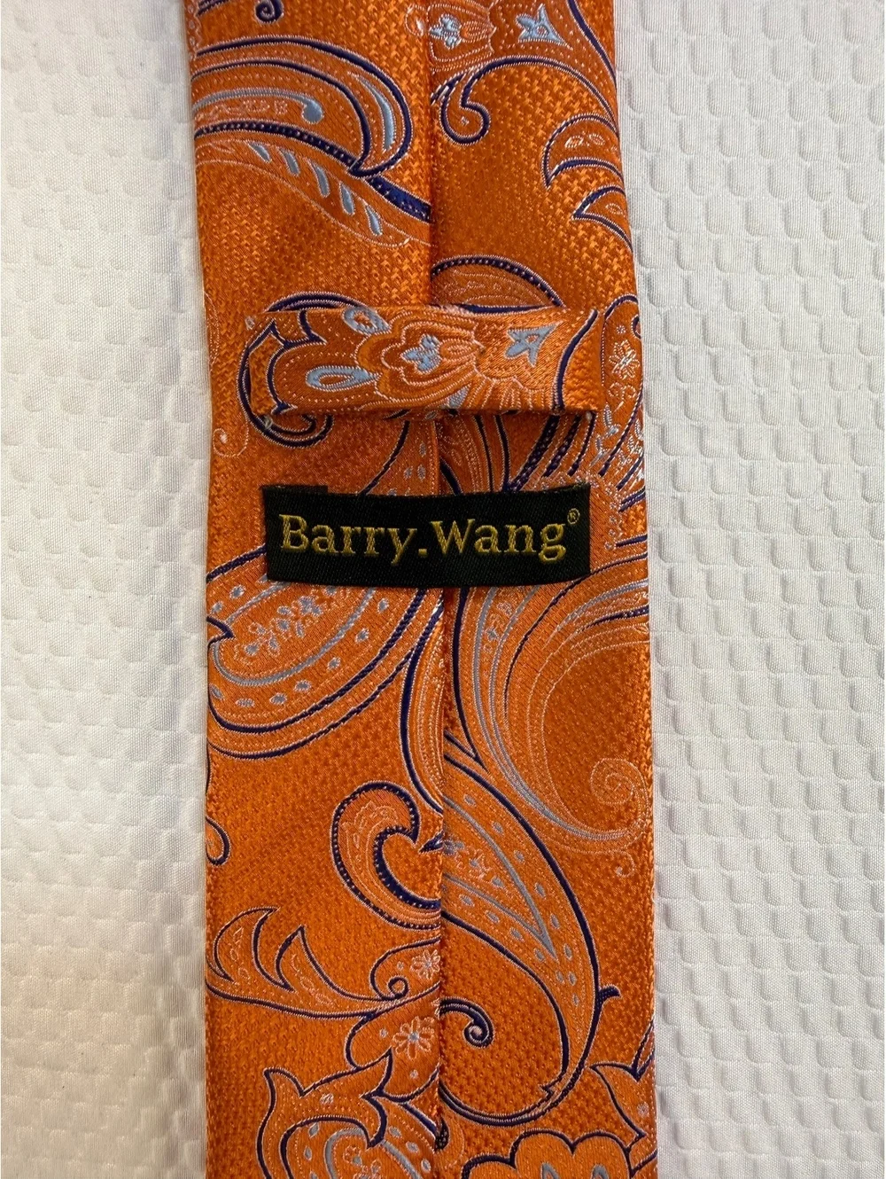 Barry Wang Men’s 100% Silk Orange Paisley Necktie Purple Gray Floral Tie